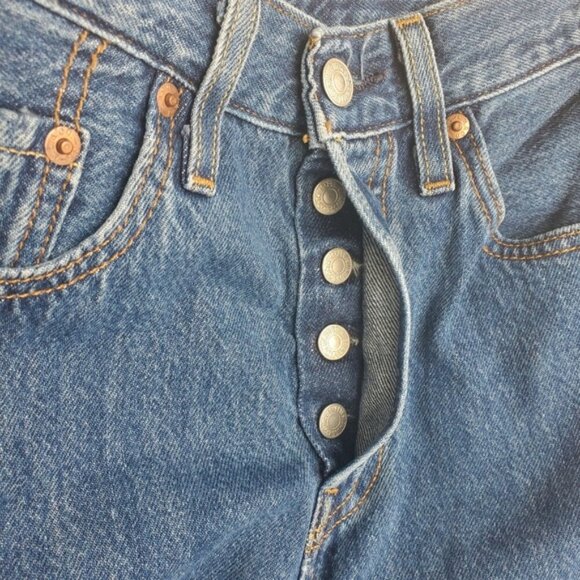 Levi's 501 Distressed Button Fly Blue Jeans Size 25 x 28 - Picture 5 of 9